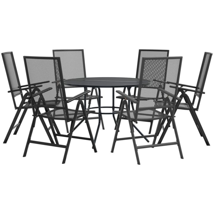 Stapelbar stolsgrupp 7 delar antracit pulverlackerat stål vidaXL 110 x 72.5 cm – bild 2