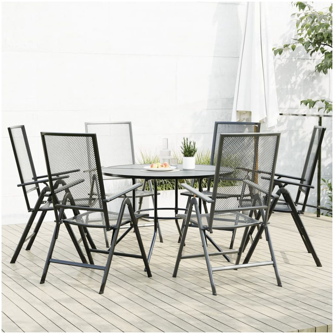 Stapelbar stolsgrupp 7 delar antracit pulverlackerat stål vidaXL 110 x 72.5 cm