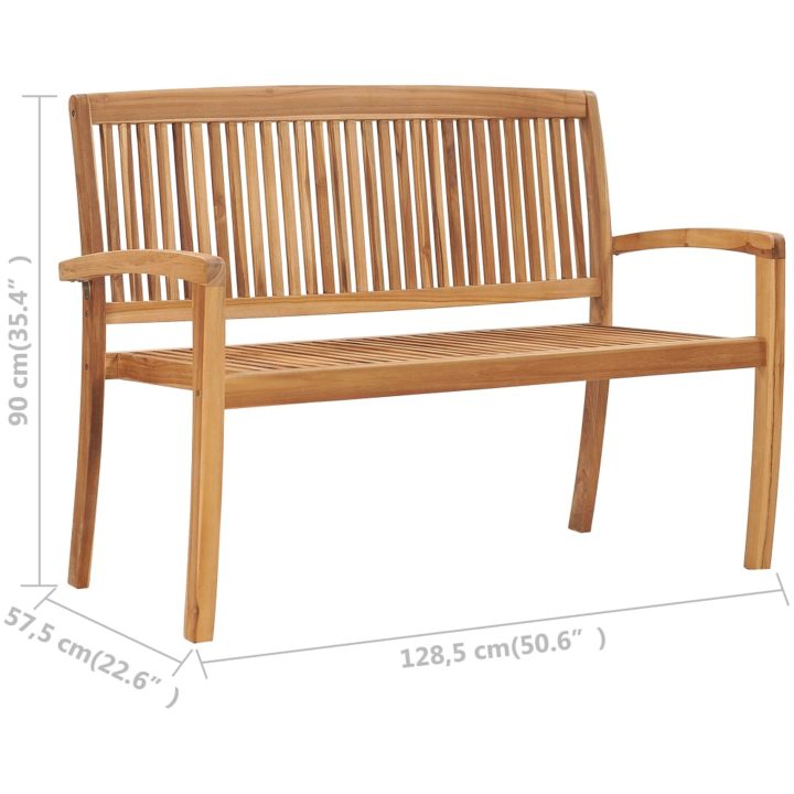 Stapelbar trädgårdsbänk 2-sits massiv teak vidaXL 128.5 cm – bild 6