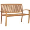 Stapelbar trädgårdsbänk 2-sits massiv teak vidaXL 128.5 cm – miniatyr 1