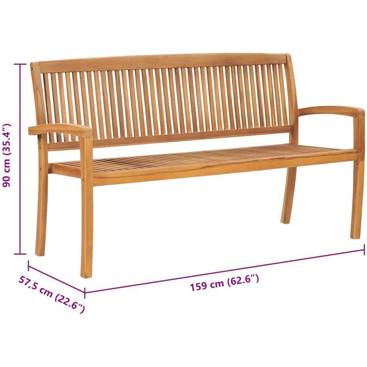 Stapelbar trädgårdsbänk 3-sits massiv teak vidaXL 159 cm – bild 6