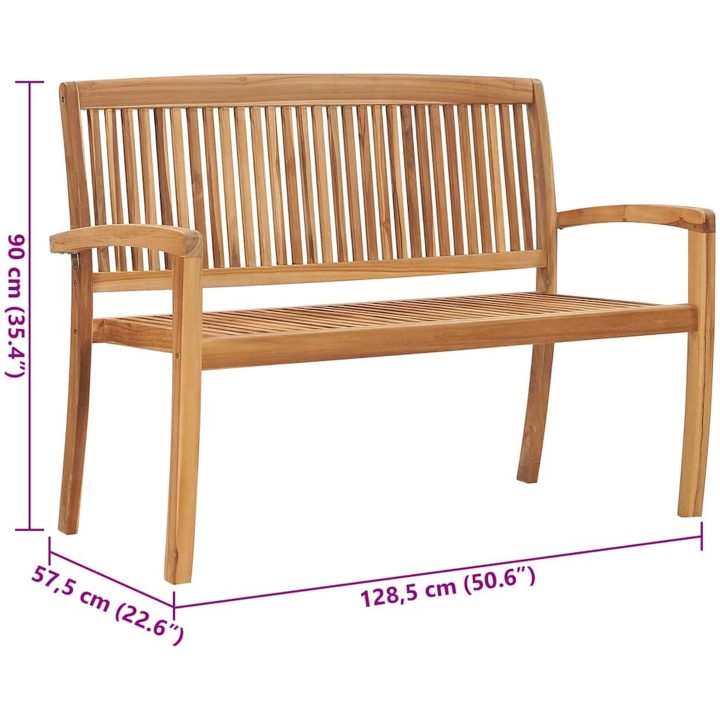 Stapelbar trädgårdsbänk med dyna 128,5 cm massiv teak vidaXL 120 cm – bild 8