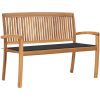 Stapelbar trädgårdsbänk med dyna 128,5 cm massiv teak vidaXL 120 cm – miniatyr 1