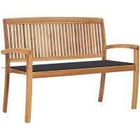 Stapelbar trädgårdsbänk med dyna 128,5 cm massiv teak vidaXL