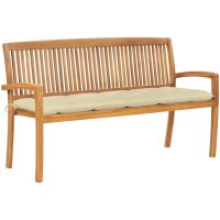 Stapelbar trädgårdsbänk med dyna 159 cm massiv teak vidaXL