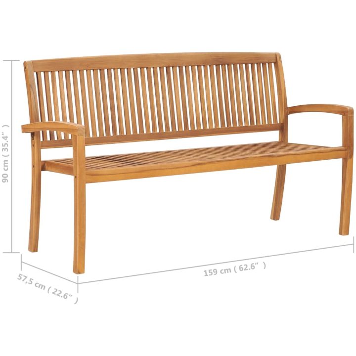 Stapelbar trädgårdsbänk med dyna 159 cm massiv teak vidaXL 150 cm – bild 11