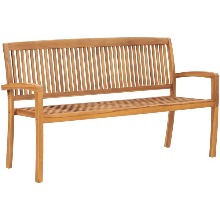 Stapelbar trädgårdsbänk med dyna 159 cm massiv teak vidaXL 150 cm – bild 6