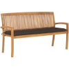 Stapelbar trädgårdsbänk med dyna 159 cm massiv teak vidaXL 150 cm – miniatyr 1