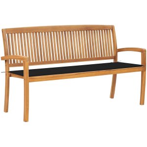 Stapelbar trädgårdsbänk med dyna 159 cm massiv teak vidaXL