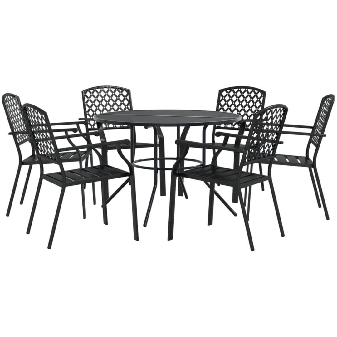 Stapelbar trädgårdsstolsgrupp 7 st antracit pulverlackerat stål vidaXL 110 x 72.5 cm – bild 2