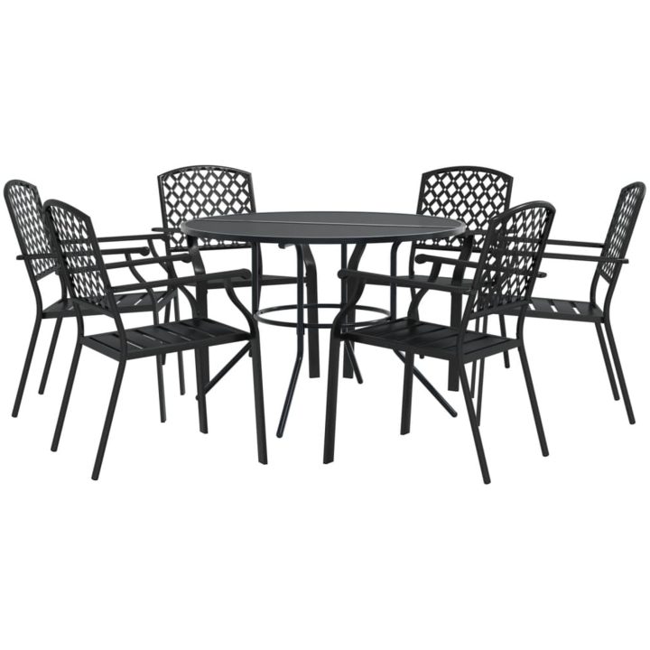 Stapelbar trädgårdsstolsgrupp 7 st antracit pulverlackerat stål vidaXL 110 x 72.5 cm – bild 2