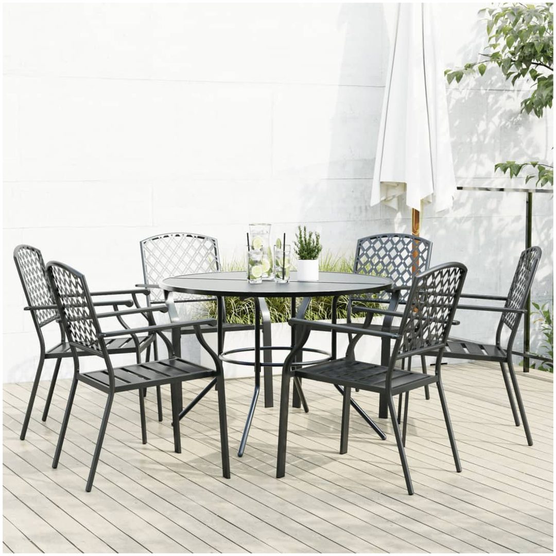 Stapelbar trädgårdsstolsgrupp 7 st antracit pulverlackerat stål vidaXL 110 x 72.5 cm