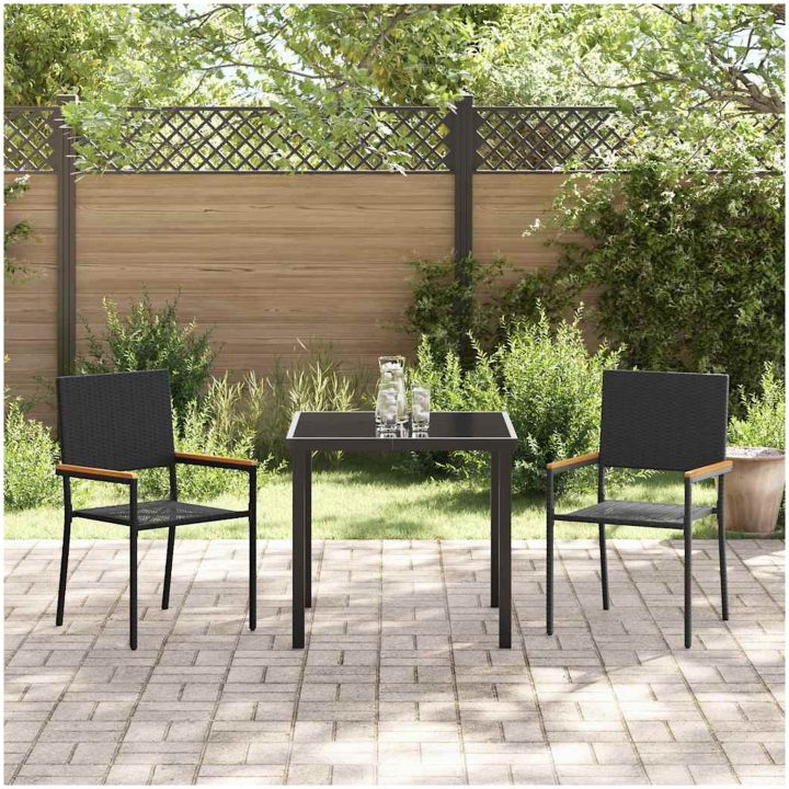 Stapelbara Trädgårdsstolar - 2 Delars Set i Svart Poly Rattan vidaXL 54 x 56 x 90 cm – bild 3