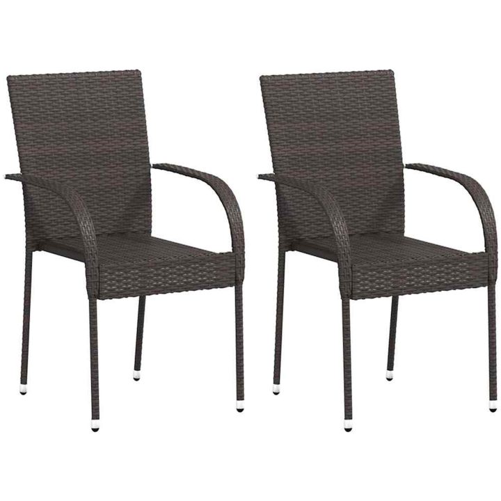 Stapelbara trädgårdsstolar 2 st konstrotting brun vidaXL – bild 2