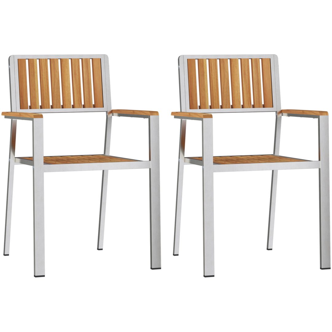 Stapelbara Trädgårdsstolar 2 st Solid Teak & Rostfritt Stål vidaXL 56 x 54.5 x 87 cm – bild 2