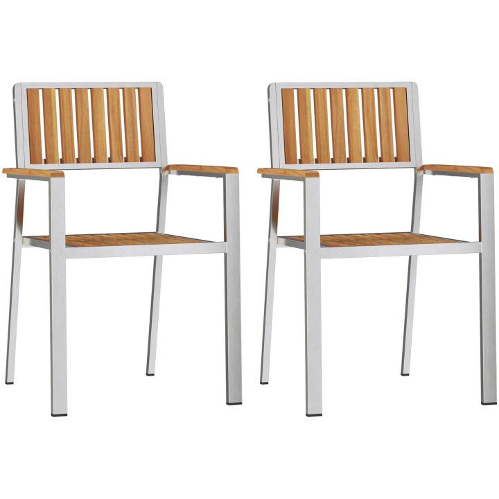 Stapelbara Trädgårdsstolar 2 st Solid Teak & Rostfritt Stål vidaXL 56 x 54.5 x 87 cm – bild 2