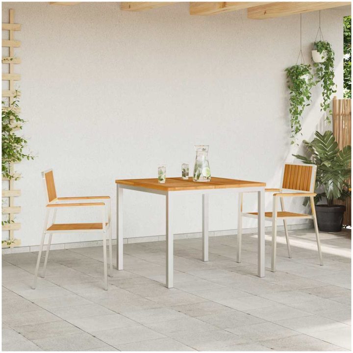 Stapelbara Trädgårdsstolar 2 st Solid Teak & Rostfritt Stål vidaXL 56 x 54.5 x 87 cm – bild 3