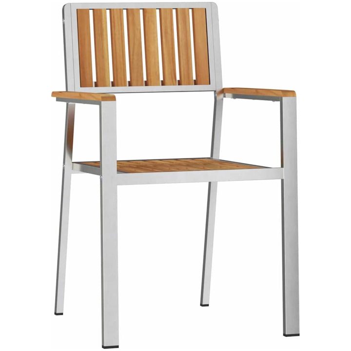 Stapelbara Trädgårdsstolar 2 st Solid Teak & Rostfritt Stål vidaXL 56 x 54.5 x 87 cm – bild 4