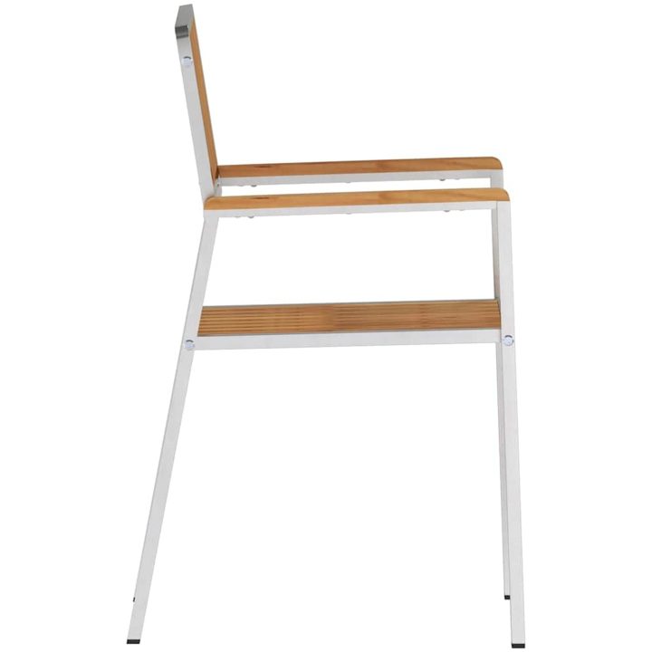 Stapelbara Trädgårdsstolar 2 st Solid Teak & Rostfritt Stål vidaXL 56 x 54.5 x 87 cm – bild 6
