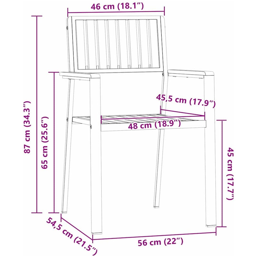 Stapelbara Trädgårdsstolar 2 st Solid Teak & Rostfritt Stål vidaXL 56 x 54.5 x 87 cm – bild 10