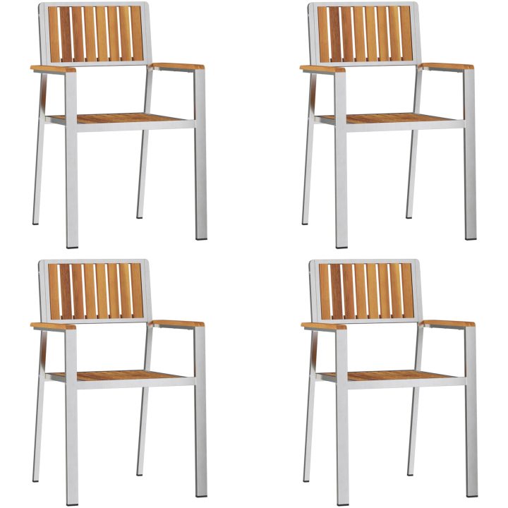 Stapelbara Trädgårdsstolar 4 st Massivt Akacia & Rostfritt Stål vidaXL 56 x 54.5 x 87 cm – bild 2