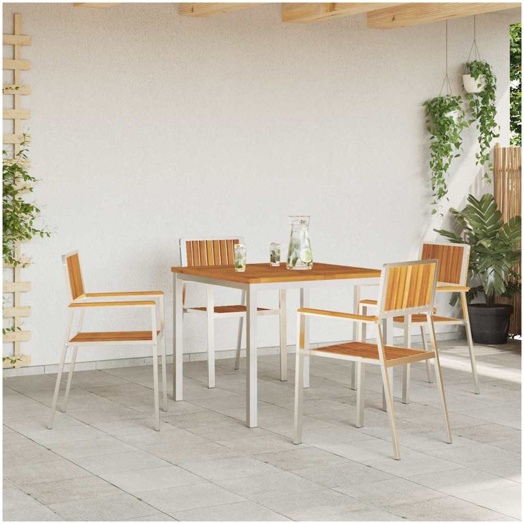 Stapelbara Trädgårdsstolar 4 st Massivt Akacia & Rostfritt Stål vidaXL 56 x 54.5 x 87 cm – bild 3