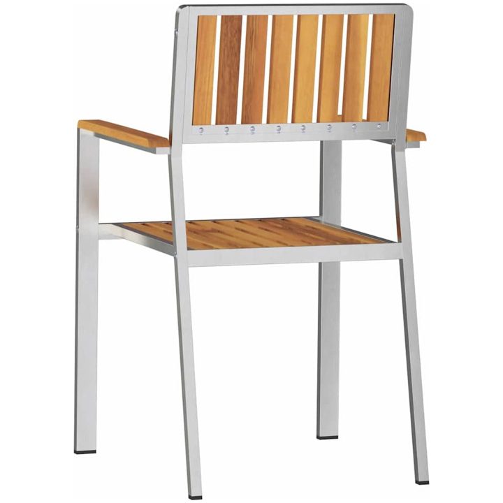 Stapelbara Trädgårdsstolar 4 st Massivt Akacia & Rostfritt Stål vidaXL 56 x 54.5 x 87 cm – bild 7