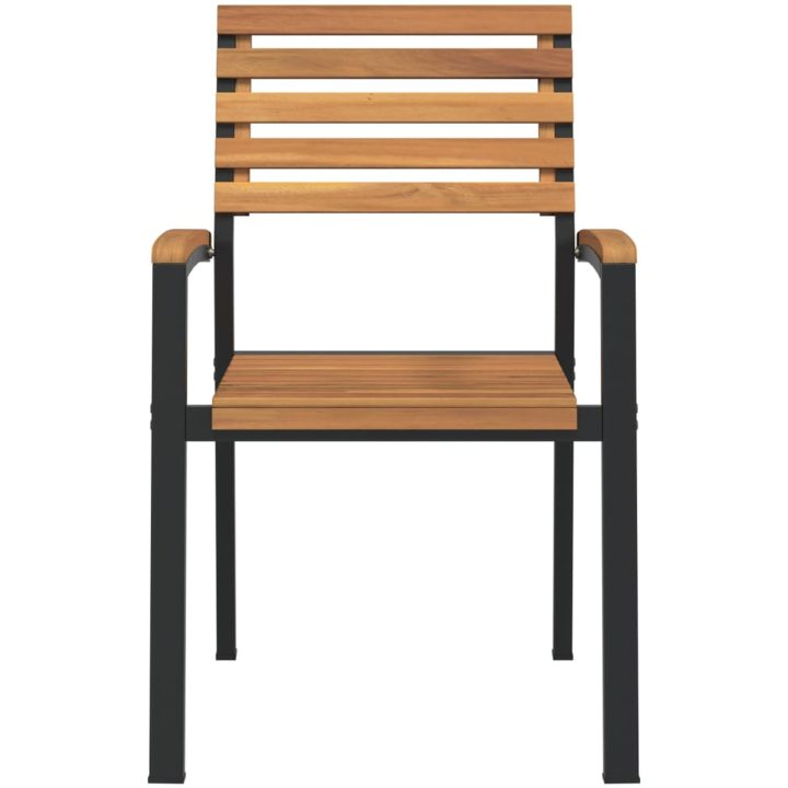 Stapelbara trädgårdsstolar 4 st massivt akaciaträ och metall vidaXL – bild 4