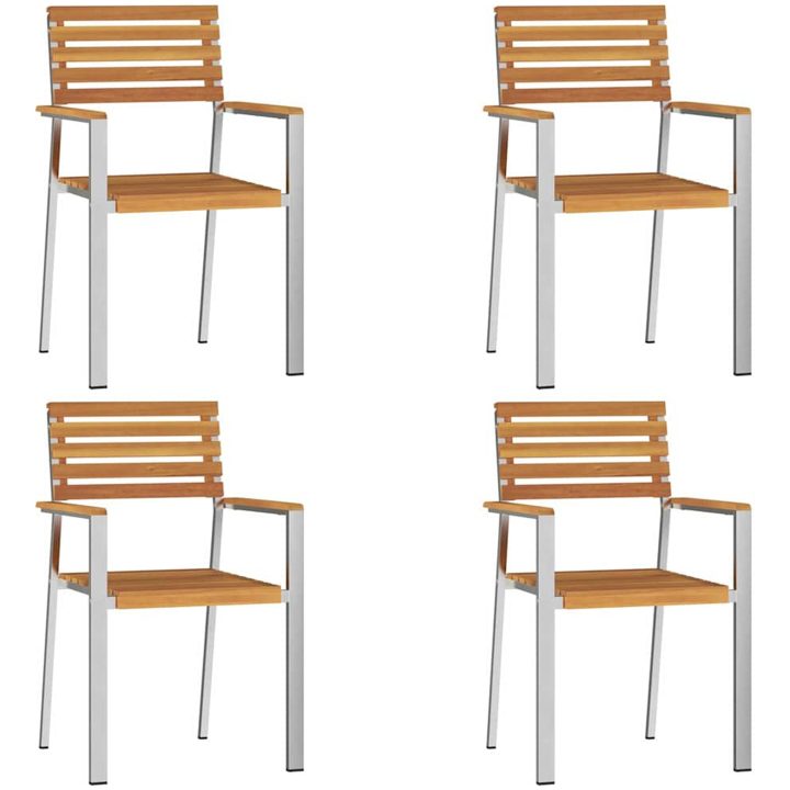 Stapelbara Trädgårdsstolar 4 st Massivt Akaciaträ och Rostfritt Stål vidaXL 56 x 54.5 x 87 cm – bild 4