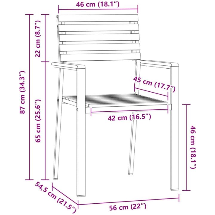 Stapelbara Trädgårdsstolar 4 st Massivt Akaciaträ och Rostfritt Stål vidaXL 56 x 54.5 x 87 cm – bild 10