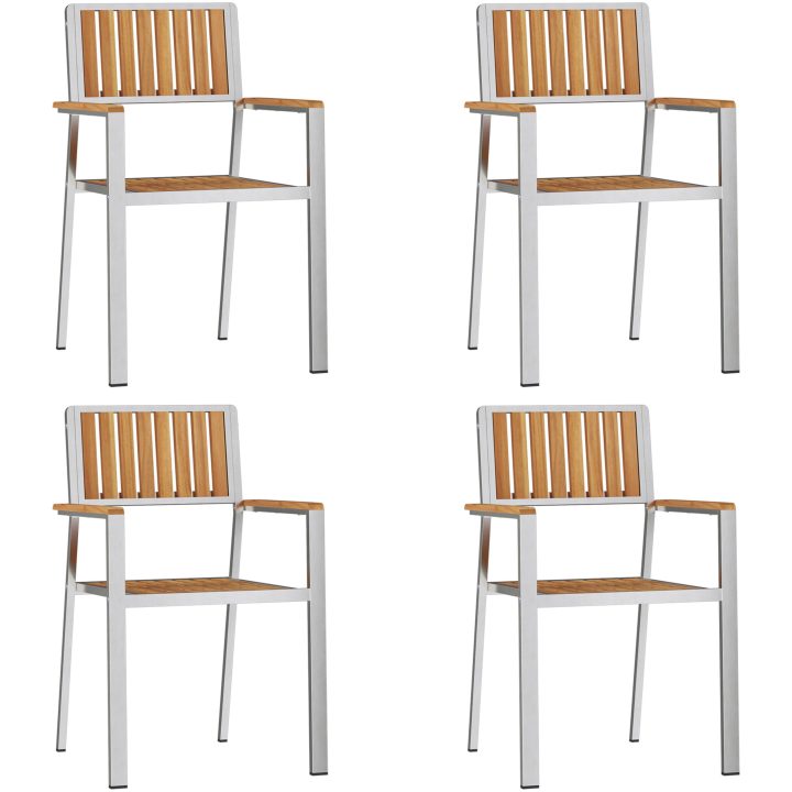 Stapelbara Trädgårdsstolar 4 st Massivt Teakträ och Rostfritt Stål vidaXL 56 x 54.5 x 87 cm – bild 2