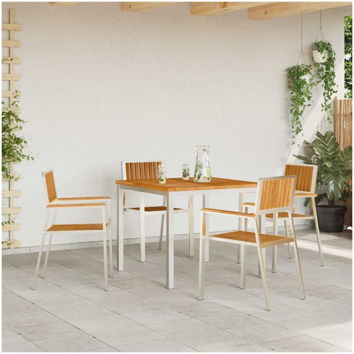 Stapelbara Trädgårdsstolar 4 st Massivt Teakträ och Rostfritt Stål vidaXL 56 x 54.5 x 87 cm – bild 3