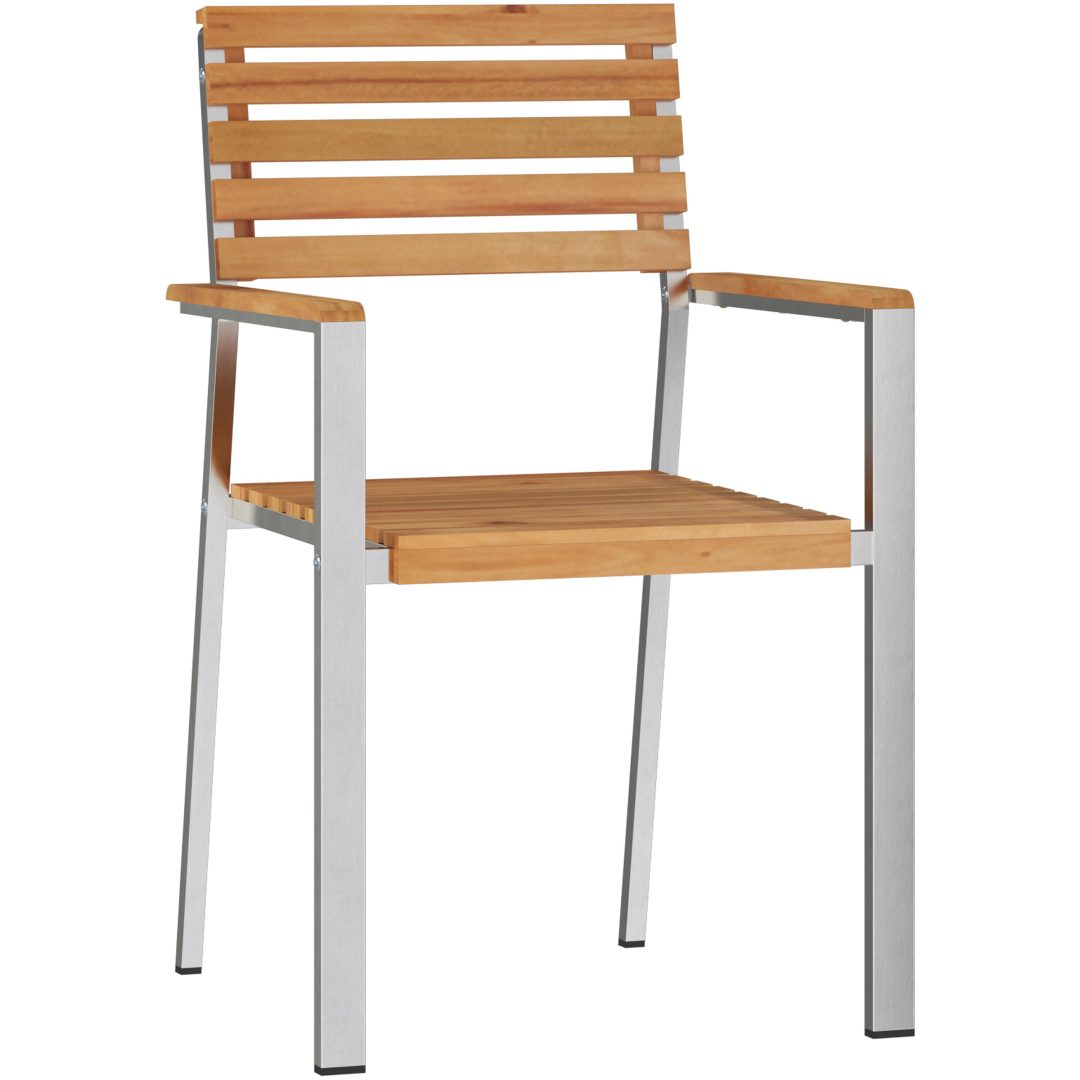 Stapelbara Trädgårdsstolar 4 st Solid Teak & Rostfritt Stål vidaXL 56 x 54.5 x 87 cm – bild 2