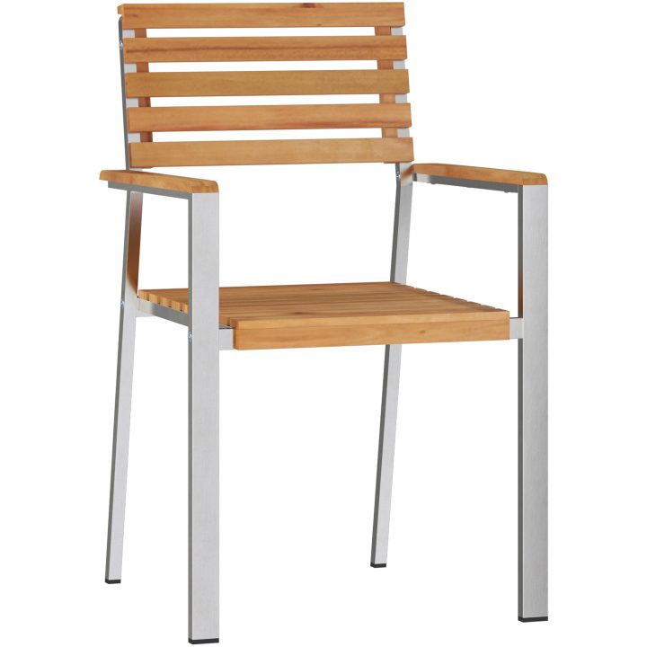 Stapelbara Trädgårdsstolar 4 st Solid Teak & Rostfritt Stål vidaXL 56 x 54.5 x 87 cm – bild 2