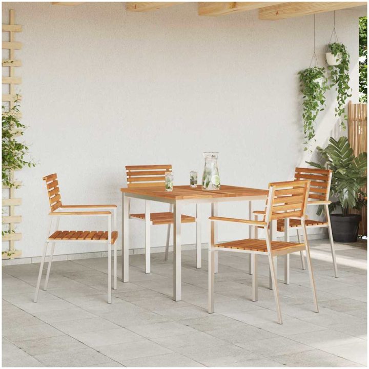 Stapelbara Trädgårdsstolar 4 st Solid Teak & Rostfritt Stål vidaXL 56 x 54.5 x 87 cm – bild 3
