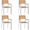 Stapelbara Trädgårdsstolar 4 st Solid Teak & Rostfritt Stål vidaXL 56 x 54.5 x 87 cm – miniatyr 4