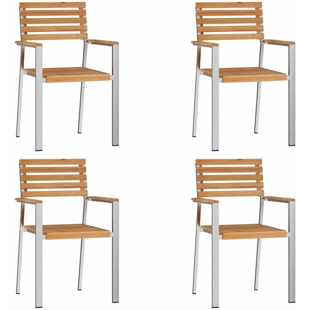 Stapelbara Trädgårdsstolar 4 st Solid Teak & Rostfritt Stål vidaXL 56 x 54.5 x 87 cm – bild 4
