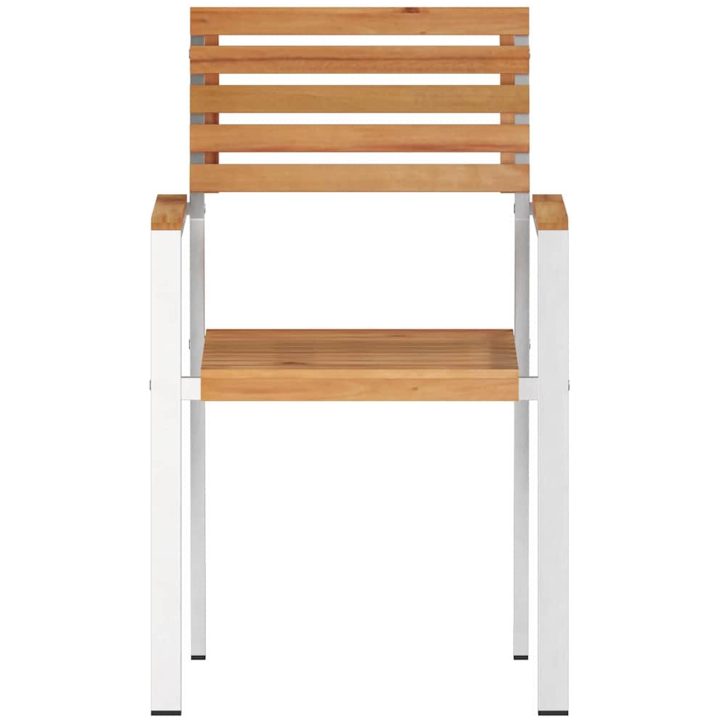 Stapelbara Trädgårdsstolar 4 st Solid Teak & Rostfritt Stål vidaXL 56 x 54.5 x 87 cm – bild 5