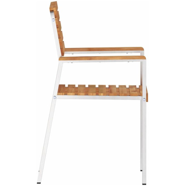 Stapelbara Trädgårdsstolar 4 st Solid Teak & Rostfritt Stål vidaXL 56 x 54.5 x 87 cm – bild 6