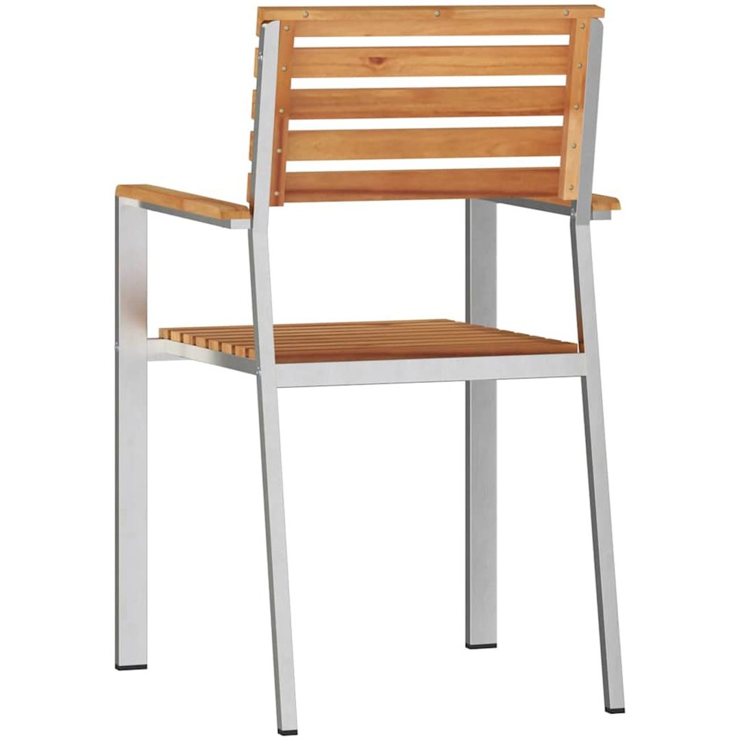 Stapelbara Trädgårdsstolar 4 st Solid Teak & Rostfritt Stål vidaXL 56 x 54.5 x 87 cm – bild 7