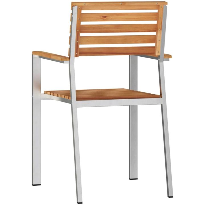 Stapelbara Trädgårdsstolar 4 st Solid Teak & Rostfritt Stål vidaXL 56 x 54.5 x 87 cm – bild 7