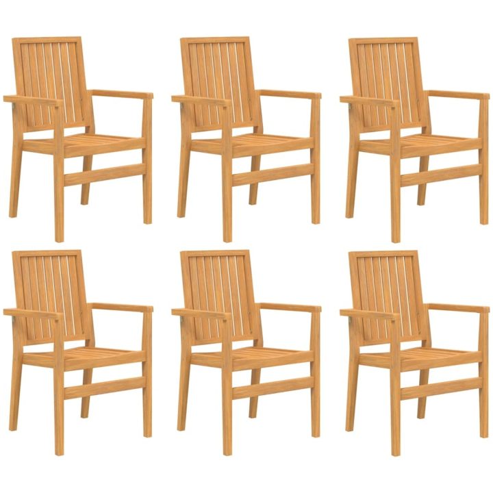 Stapelbara trädgårdsstolar 6 st 56,5x57,5x91 cm massiv teak vidaXL – bild 2