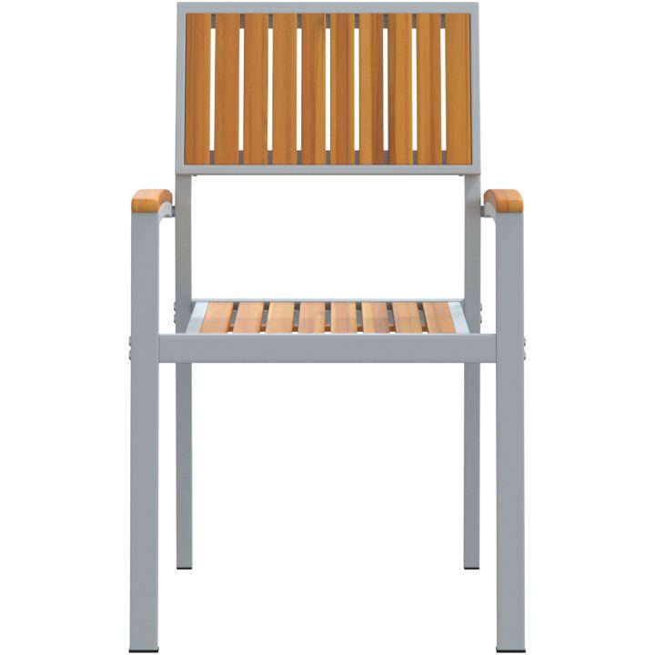 Stapelbara Trädgårdsstolar 6 st Grå Stål och Massivt Akaciaträ vidaXL 56 x 57 x 87 cm – bild 5