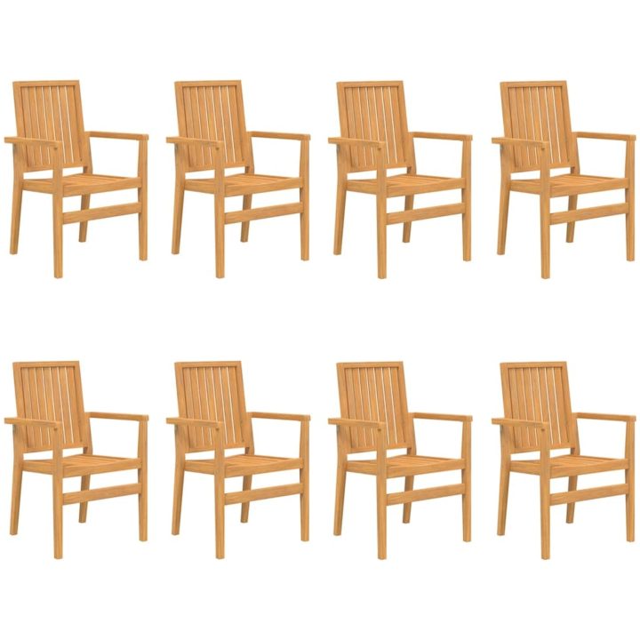 Stapelbara trädgårdsstolar 8 st 56,5x57,5x91 cm massiv teak vidaXL – bild 2