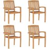 Stapelbara trädgårdsstolar med dynor 4 st massiv teak vidaXL – miniatyr 2