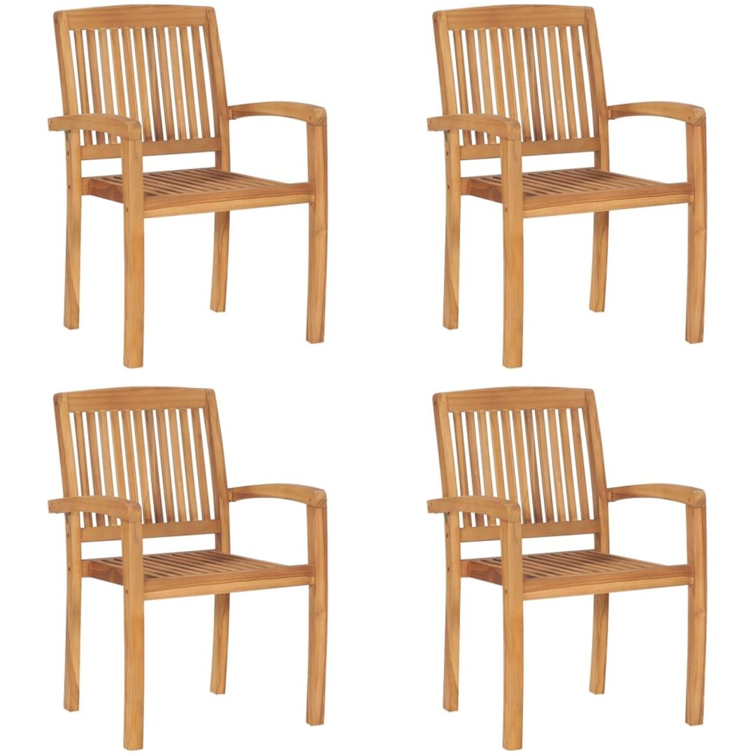 Stapelbara trädgårdsstolar med dynor 4 st massiv teak vidaXL – bild 2