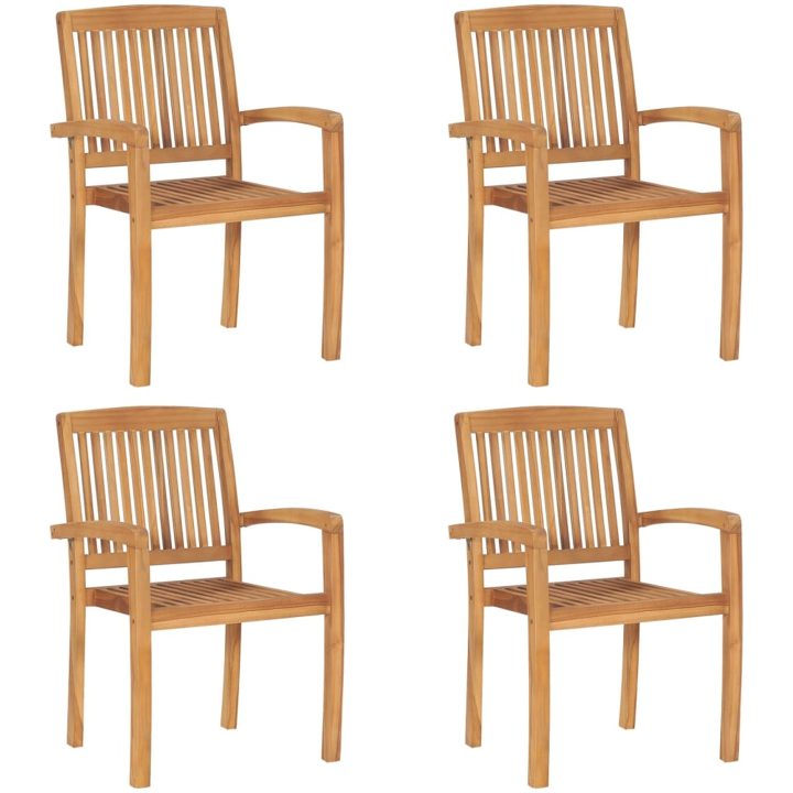 Stapelbara trädgårdsstolar med dynor 4 st massiv teak vidaXL – bild 2