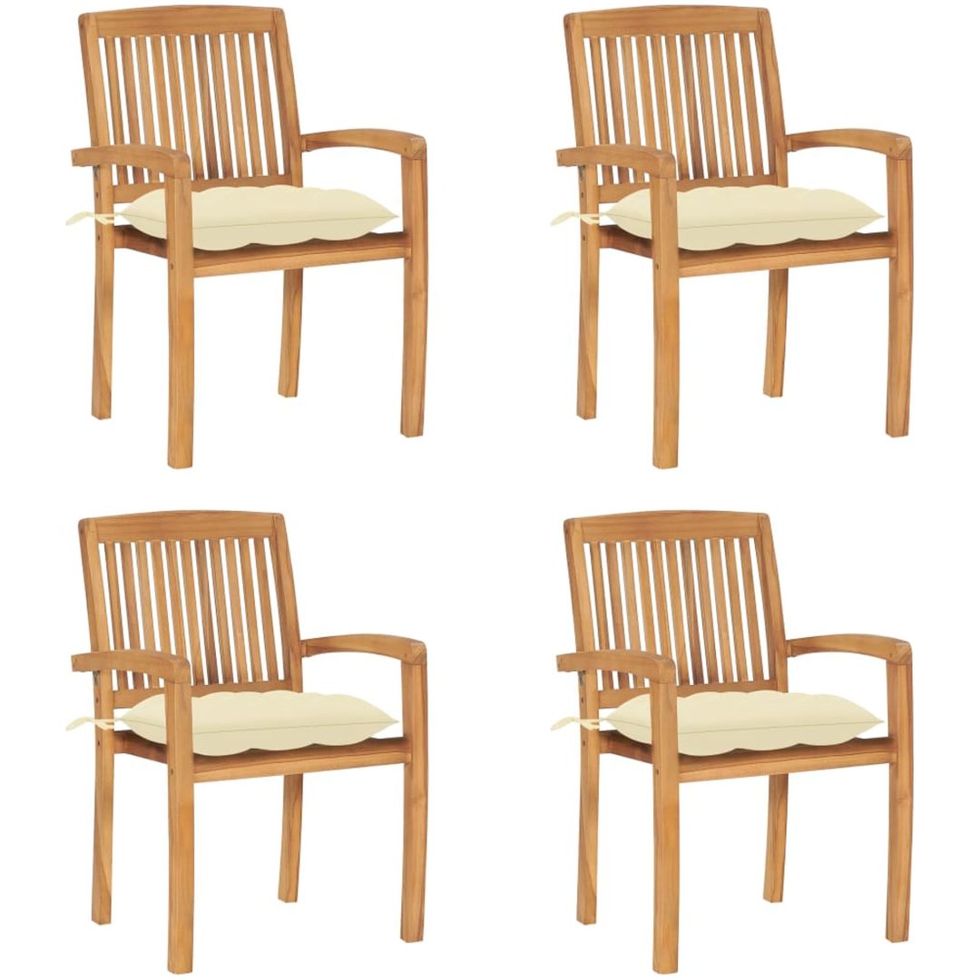 Stapelbara trädgårdsstolar med dynor 4 st massiv teak vidaXL