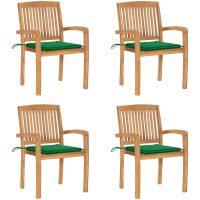 Stapelbara trädgårdsstolar med dynor 4 st massiv teak vidaXL