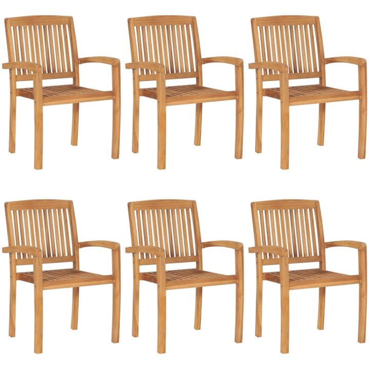Stapelbara trädgårdsstolar med dynor 6 st massiv teak vidaXL – bild 2